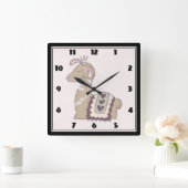Niedliche Lama-Prinzessin mit einer Krone Quadratische Wanduhr (Zuhause)