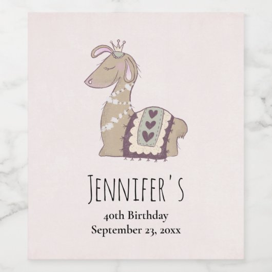 Niedliche Lama-Prinzessin mit einer Krone Weinetikett (Einzelnes Label)