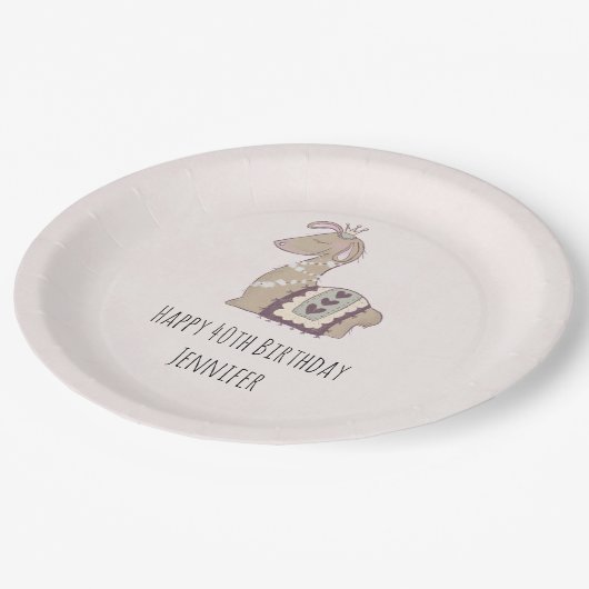 Niedliche Lama-Prinzessin trägt eine Krone zum Geb Pappteller (Schrägansicht)