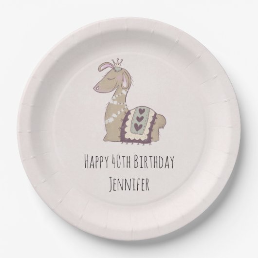 Niedliche Lama-Prinzessin trägt eine Krone zum Geb Pappteller (Vorderseite)