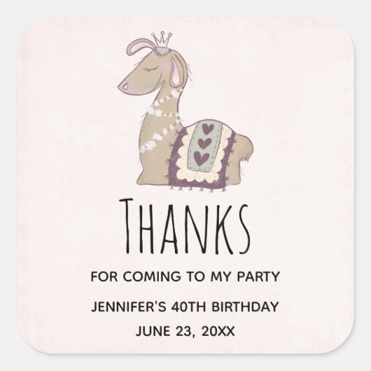 Niedliche Lama-Prinzessin trägt eine Krone zum Geb Quadratischer Aufkleber (Vorderseite)