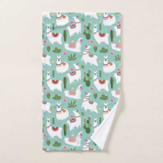 Niedliche Lamas auf aquamarinem Muster Badhandtuch Set (Handtuch)