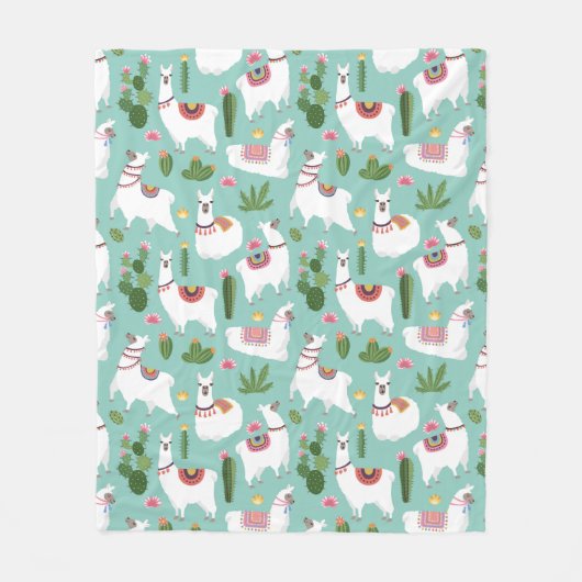 Niedliche Lamas auf aquamarinem Muster Fleecedecke (Vorderseite)
