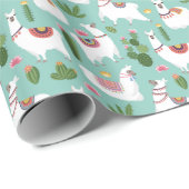 Niedliche Lamas auf aquamarinem Muster Geschenkpapier (Rolleneckpunkt)