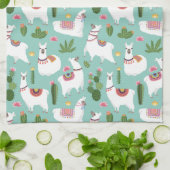 Niedliche Lamas auf aquamarinem Muster Geschirrtuch (Gefaltet)