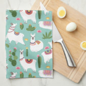 Niedliche Lamas auf aquamarinem Muster Geschirrtuch (Viertel Falte)