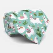 Niedliche Lamas auf aquamarinem Muster Krawatte (Gerollt)