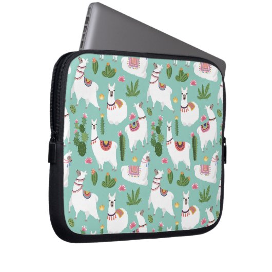 Niedliche Lamas auf aquamarinem Muster Laptopschutzhülle (Vorne Rechts)