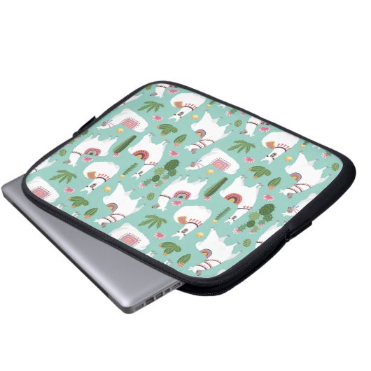 Niedliche Lamas auf aquamarinem Muster Laptopschutzhülle (Vorne Knopf)