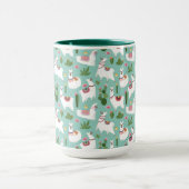 Niedliche Lamas auf aquamarinem Muster Tasse (Zentrum)