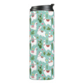 Niedliche Lamas auf aquamarinem Muster Thermosbecher (Nach links gedreht)