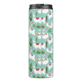 Niedliche Lamas auf aquamarinem Muster Thermosbecher (Rückseite)
