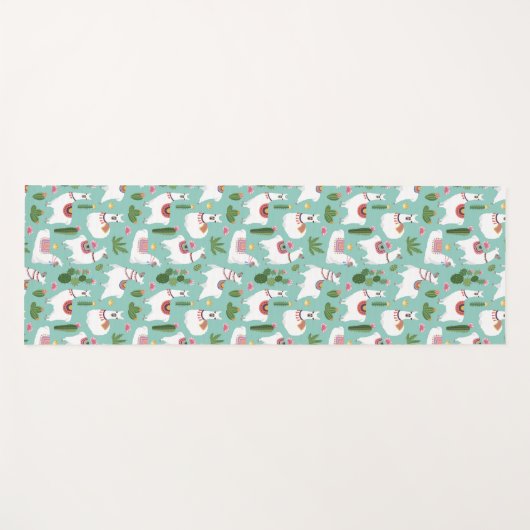 Niedliche Lamas auf aquamarinem Muster Yogamatte (Vorderseite (Horizontal))