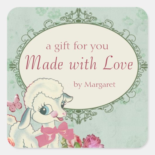 niedliche Lamm-Schafwolle Strickkrüge Babynähte Quadratischer Aufkleber (Vorderseite)