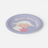 Niedliche Lamm-Umarmung Herz Babydusche Pappteller (Schrägansicht)