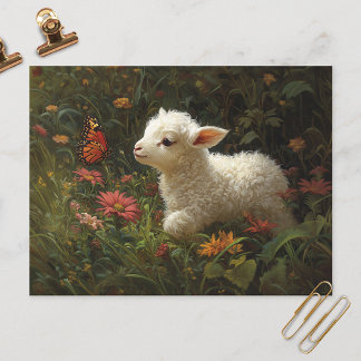 Niedliche Lamm- und Schmetterlingskunst Postkarte