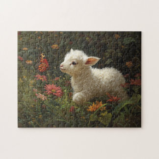 Niedliche Lamm- und Schmetterlingskunst Puzzle