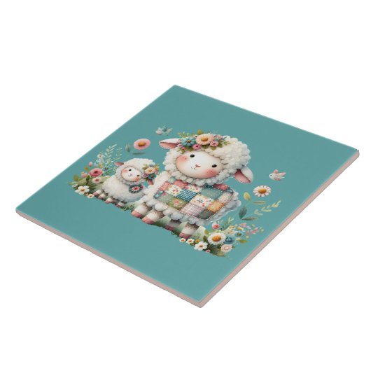 Niedliche Lämmer mit Akzenten aus Blumen und Patch Fliese (Seite)