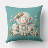 Niedliche Lämmer mit Akzenten aus Blumen und Patch Kissen (Rückseite)