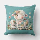 Niedliche Lämmer mit Akzenten aus Blumen und Patch Kissen (Vorderseite)