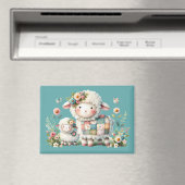 Niedliche Lämmer mit Akzenten aus Blumen und Patch Magnet (In Situ (Geschirrspüler))