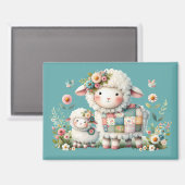 Niedliche Lämmer mit Akzenten aus Blumen und Patch Magnet (Vorderseite/Rückseite)
