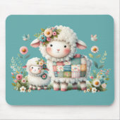 Niedliche Lämmer mit Akzenten aus Blumen und Patch Mousepad (Vorne)