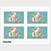 Niedliche Lämmer mit Akzenten aus Blumen und Patch Rechteckiger Aufkleber (Blatt)