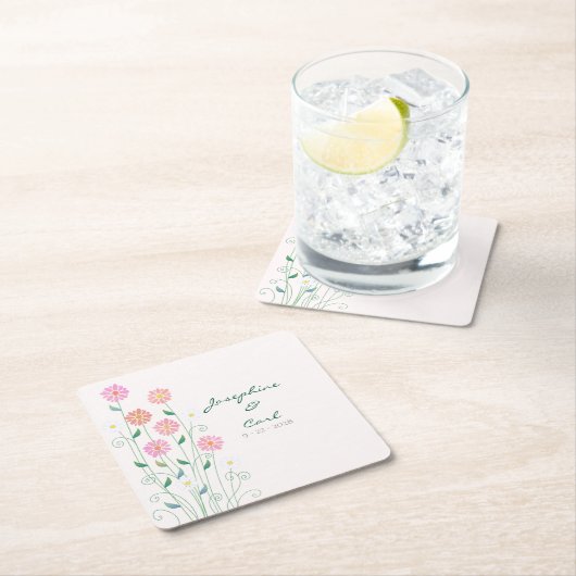 Niedliche Ländereien Rosa Flora Rechteckiger Pappuntersetzer (Vor Ort)