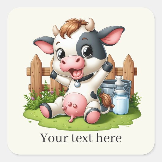 Niedliche Landeskuh - Text hinzufügen Quadratischer Aufkleber (Vorderseite)