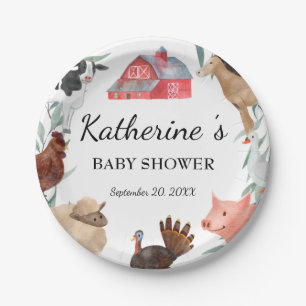 Niedliche ländliche Babydusche auf dem Bauernhof Pappteller