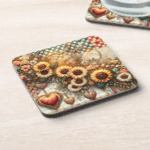 Niedliche Landpatchwork mit Sonnenblumen Getränkeuntersetzer (Linke Seite)