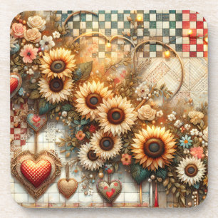 Niedliche Landpatchwork mit Sonnenblumen Getränkeuntersetzer