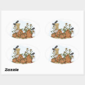 Niedliche Landpumpen und Krähen Fall Illustration Ovaler Aufkleber (Blatt)