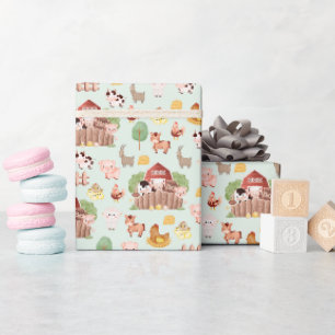 Niedliche Landtiere auf blassgrünen Flächen Geschenkpapier