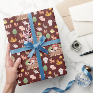 Niedliche Landtiere auf Braunen Geschenkpapier