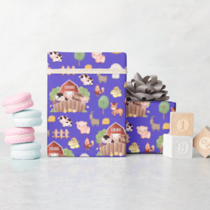 Niedliche Landtiere auf Royal Blue Geschenkpapier