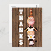 Niedliche Landtiere auf Stallholz Danke Postkarte (Vorne/Hinten)