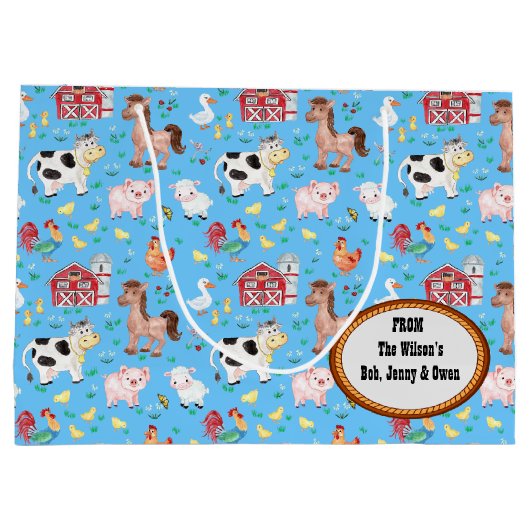 Niedliche Landtiere Babydusche blau Große Geschenktüte (Rückseite)