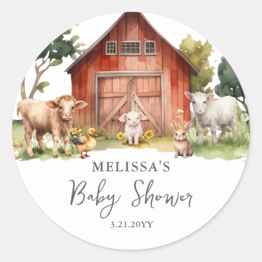 Niedliche Landtiere Babydusche Runder Aufkleber (Vorderseite)