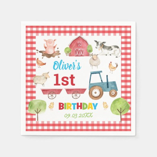 Niedliche Landtiere Barnyard 1. 2. 3. Geburtstag Serviette (Vorderseite)