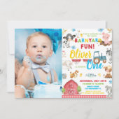 Niedliche Landtiere Barnyard 1. Geburtstag 1 Foto Einladung (Vorderseite)