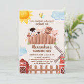 Niedliche Landtiere Barnyard 1. Geburtstag Einladu Einladung (Stehend Vorderseite)