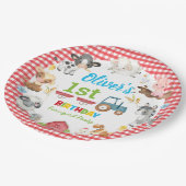 Niedliche Landtiere Barnyard 1. Geburtstag Pappteller (Schrägansicht)