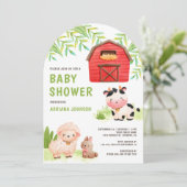 Niedliche Landtiere Barnyard Arch Baby Dusche Einladung (Stehend Vorderseite)