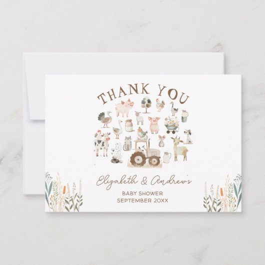 Niedliche Landtiere Barnyard Baby Dusche Vielen Da Karte (Vorderseite)