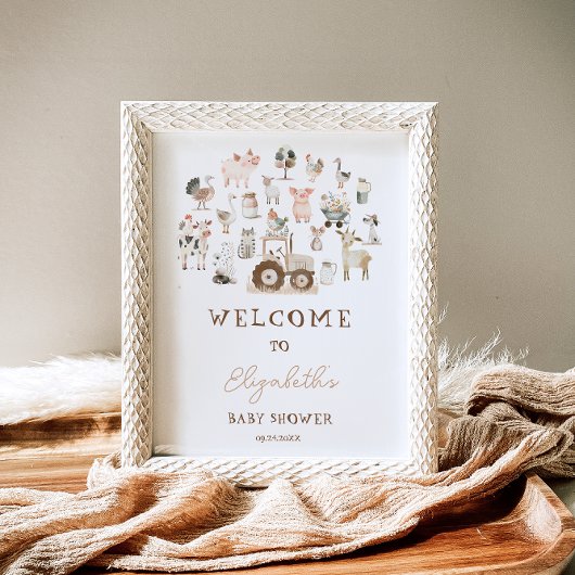 Niedliche Landtiere Barnyard Baby Dusche Willkomme Poster