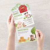 Niedliche Landtiere Barnyard Babydusche All In One Einladung (Abreißen)