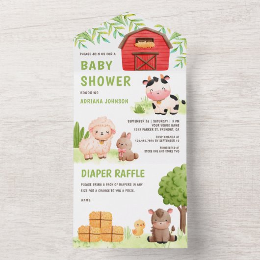 Niedliche Landtiere Barnyard Babydusche All In One Einladung (Innen Boden)