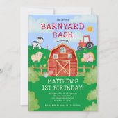 Niedliche Landtiere Barnyard Bash 1. Geburtstag Einladung (Vorderseite)